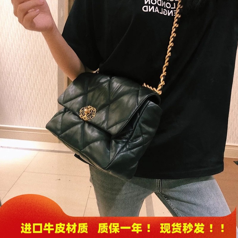 2025新款小香风菱格云朵包链条包羊皮口盖包真皮女包单肩斜挎包女