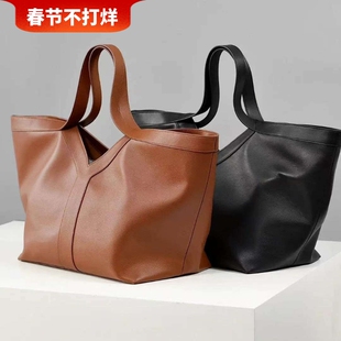 2025新款Y字真皮托特包大容量通勤包慵懒松驰感大包单肩手提女包