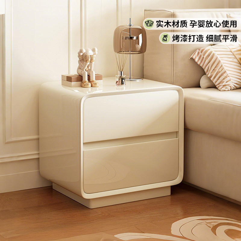 床头柜烤漆ENF实木家用卧室2026新款小型奶油风轻奢高级置物柜子图片