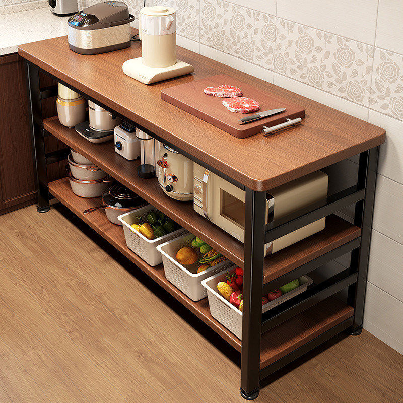 厨房多功能置物架落地切菜桌子工作台微波炉锅具收纳架窄边柜淘
