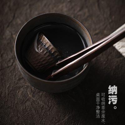 粗陶鎏金建水小号杯洗笔洗家用茶洗陶瓷水盂茶渣斗铁锈釉茶盂茶道