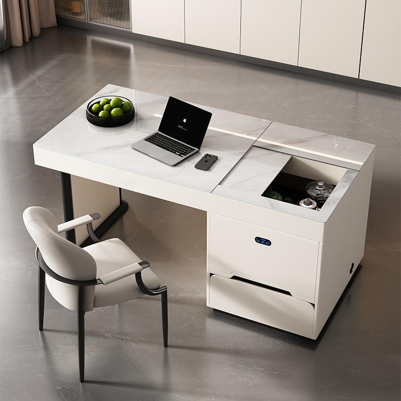 智能升降茶桌办公桌一体两用现代简约家用茶台岩板全自动阳台茶桌