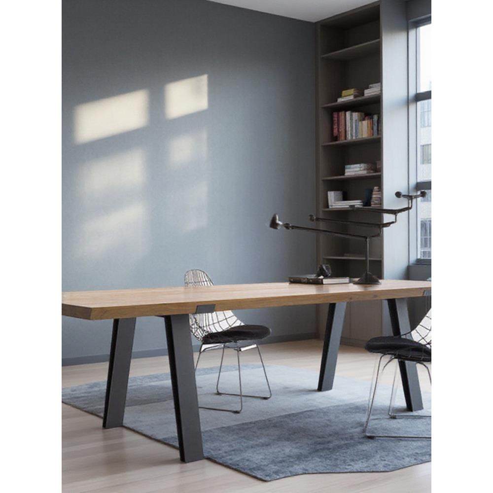 北欧铁艺实木会议桌设计师办公电脑桌简约现代餐桌原木书桌工作台