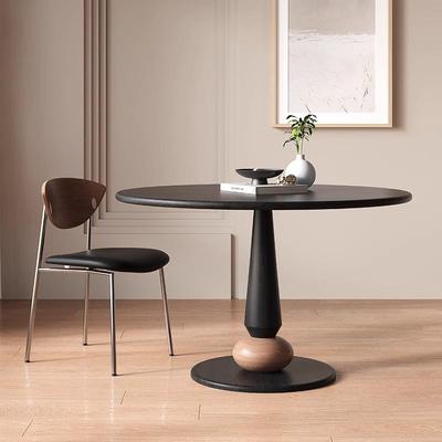 法式中古风实木圆形餐桌黑色复古家用小户型创意小圆桌原木吃饭桌