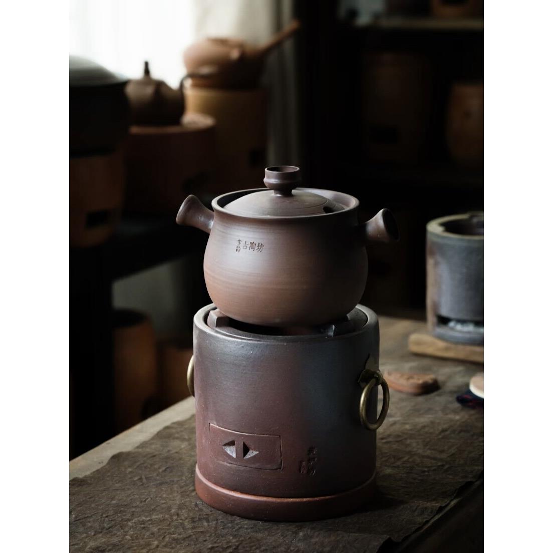 围炉古法煮茶壶陶瓷带盖煮茶器煮白茶罐柴烧粗陶炭炉熬粥炖汤砂锅