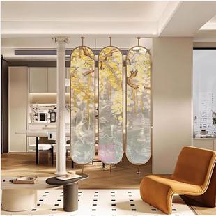 珐琅彩玻璃屏风入户正对门客厅玄关隔断主卧进门旋转遮挡双面透光
