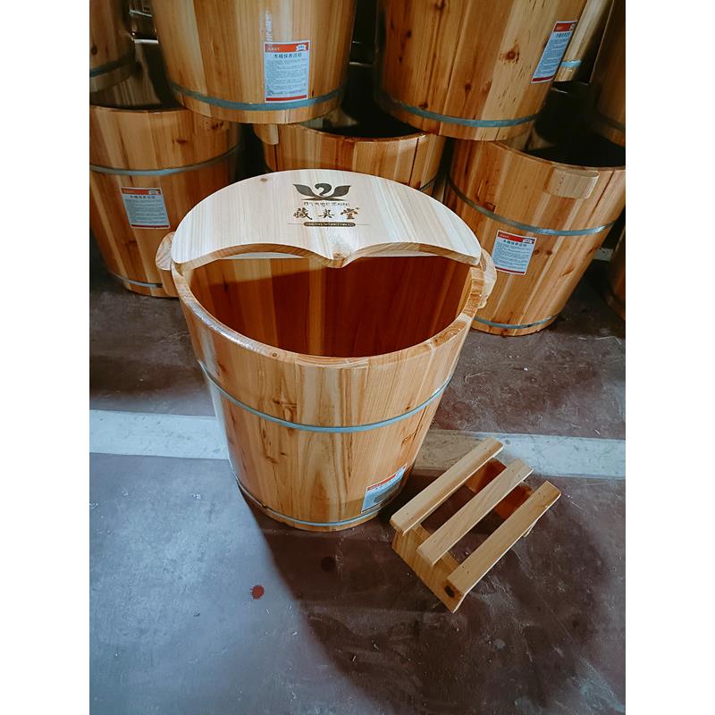 包邮带盖藏奥生堂带凳子加厚高40CM香杉木泡脚木桶足浴洗脚桶木质