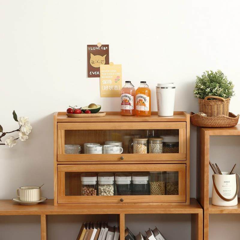 日式小餐柜实木迷你玻璃门碗柜餐桌厨房储物柜桌面餐边储物收纳柜