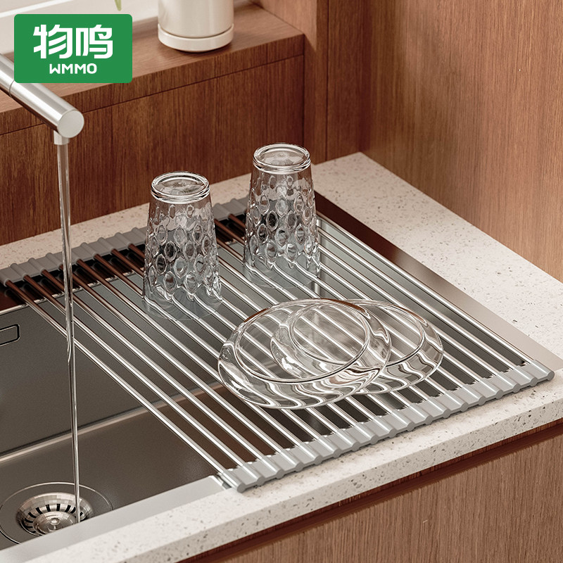 物鸣厨房水槽沥水架水池置物架碗碟碗盘架沥水卷帘可折叠沥水篮