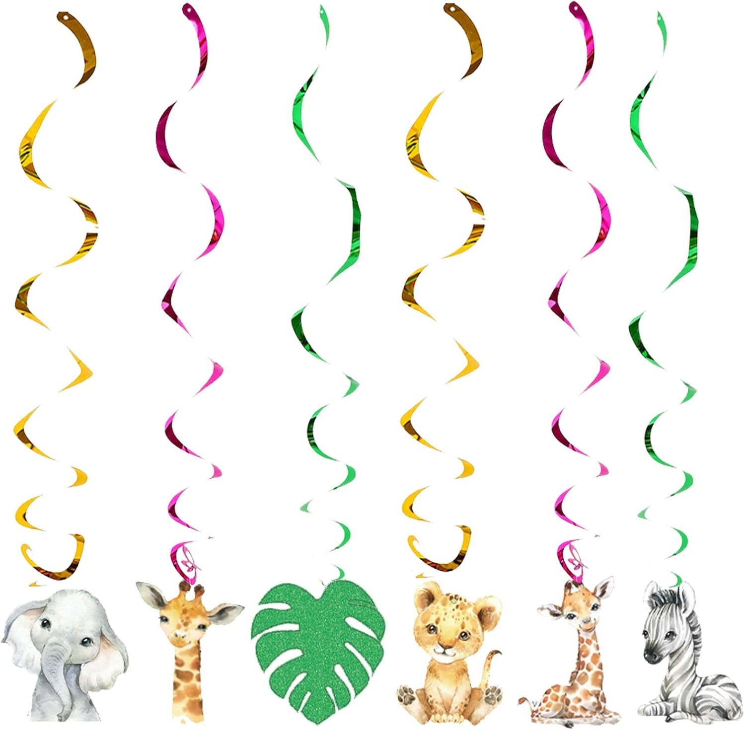 12件Wild One丛林野生动物螺旋挂饰 天花板悬挂小动物螺旋卡片INS