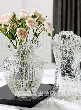 创意夜光花瓶浪花口花瓶玻璃家居摆件猫爪荧光花瓶漫天星玻璃花瓶