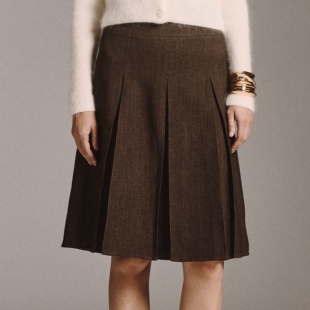 高腰褶皱A字百褶裙半裙 25FW秋冬系列咖色修身 KotWai Ngai