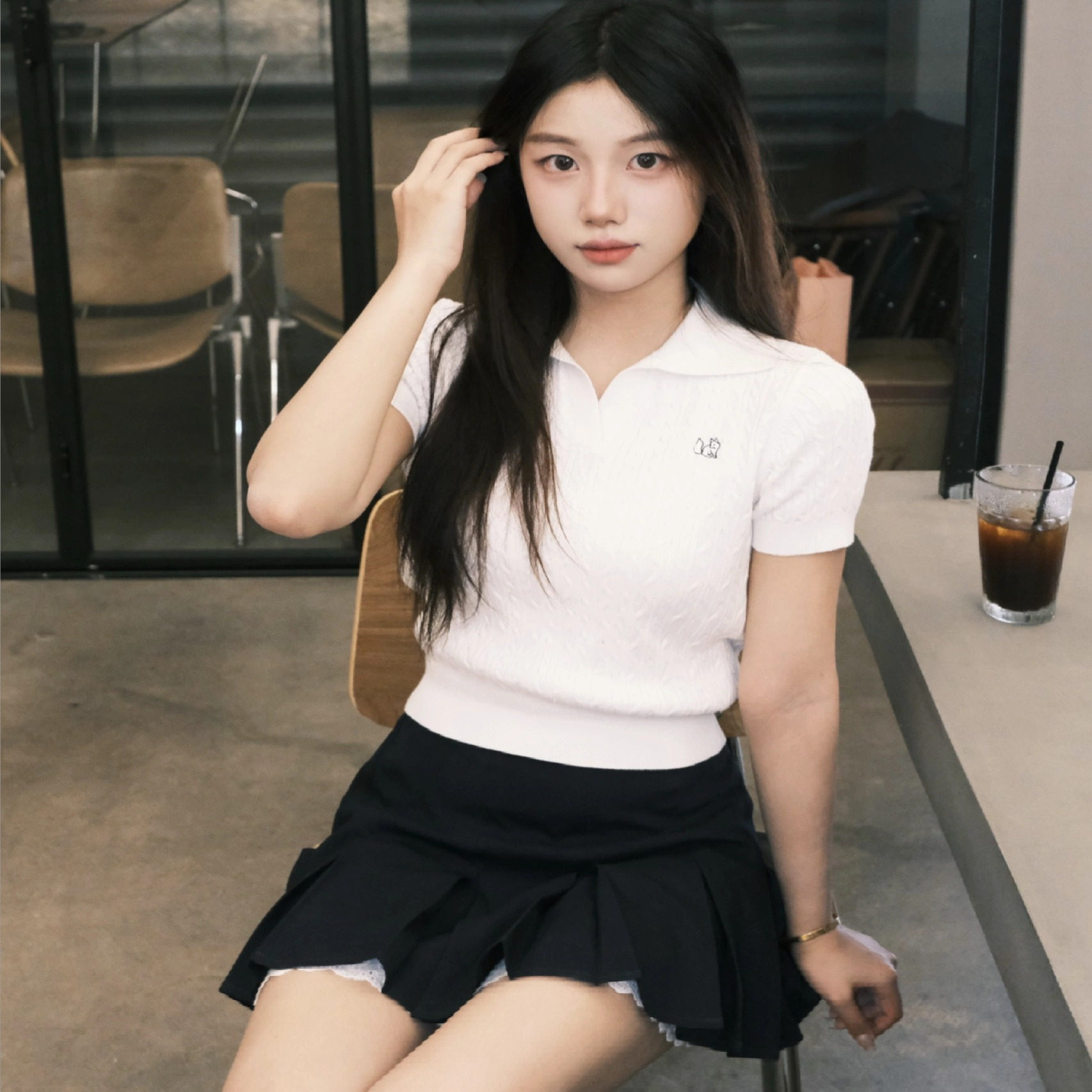 风吹麦香jk原创日系通勤百搭polo衫初恋甜美正肩女短款上衣春夏季
