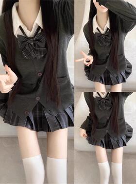 风吹麦香jkJK外穿制服日系宽松基础叠穿毛衣针织开衫长袖外套慵懒