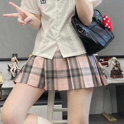 风吹麦香jk日系夏洛樱正版原创女学生半身裙粉色格裙学院风高腰百