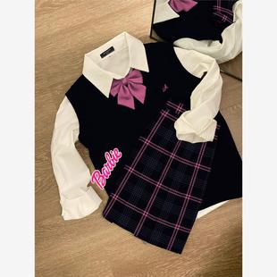 风吹麦香jk德兰西原创黑粉芭比格裙学生半身裙学院百褶裙风短裙