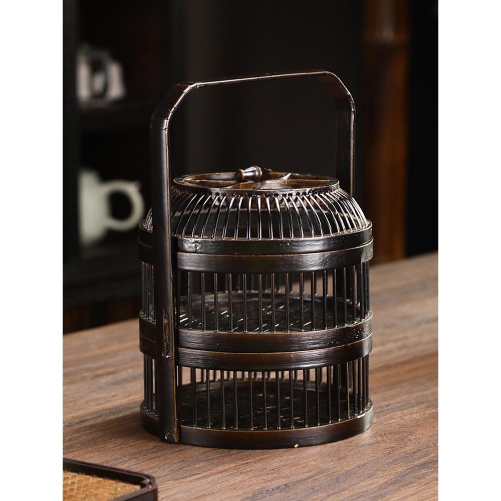 手工竹编收纳盒复古带盖茶具收纳筐家用整理提篮日式托盘水果篮子