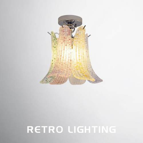 法国中世纪阳台过道吸顶灯穆拉诺七色玻璃浪漫入口走廊衣帽间覆古