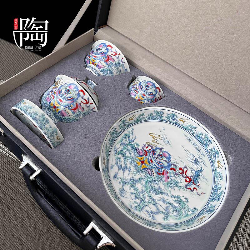 景德镇斗彩醒狮盖碗茶杯功夫茶具套组家用泡茶器专用高档轻奢送礼
