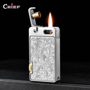 創意一鍵按壓翻蓋點火煤油打火機防風高顏值禮品潮 CHIEF首領個性