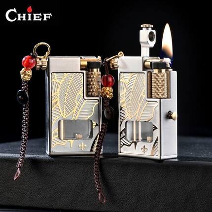 CHIEF/首领按压油泵砂轮煤油打火机可视仓个性创意定制刻字礼品潮