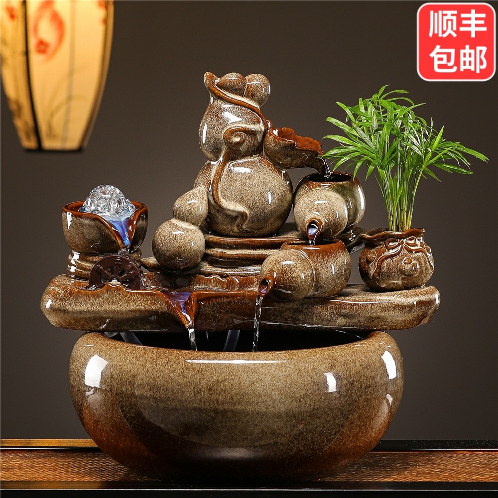 时来运转风水球流水摆件循环水喷泉客厅生财招财办公室桌面装饰品
