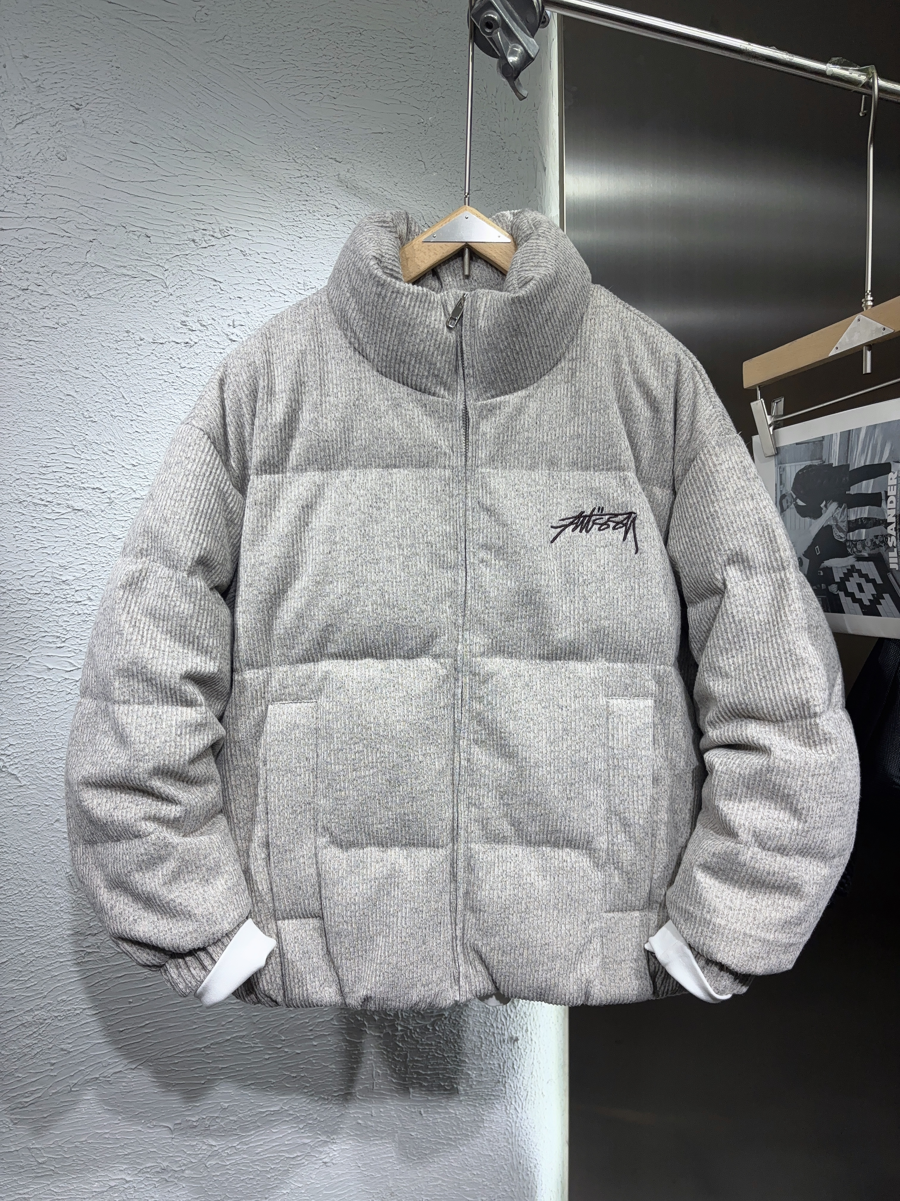 2025新款冬季加厚立领潮牌白鸭绒灯芯绒羽绒服男士刺绣外套50国标