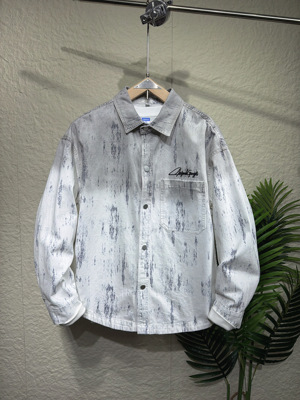 2026新款复古渐变色衬衫男春秋季水洗刺绣潮流宽松印花衬衣外套潮