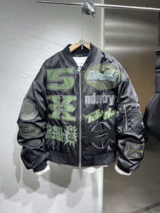 2025新款美式重工艺刺绣加厚棒球服秋冬季薄棉外套男女款宽松夹克