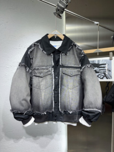 2026新款美式复古水洗拼接牛仔外套潮牌街头翻领破旧风上衣夹克男