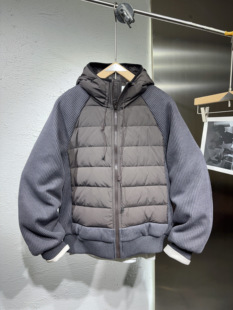 冬季拼色针织连帽羽绒服白鸭绒潮牌男女同款外套设计款排骨架上衣
