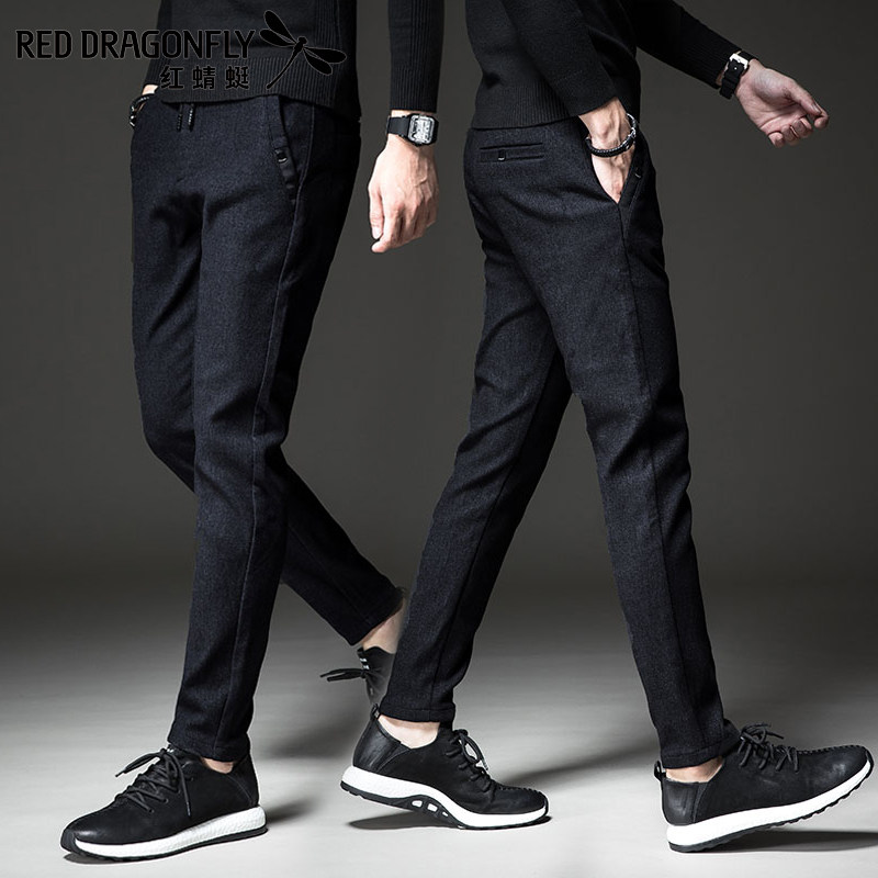 红蜻蜓男士休闲裤秋季长裤百搭冬裤加绒加厚男裤韩版潮冬季棉裤男