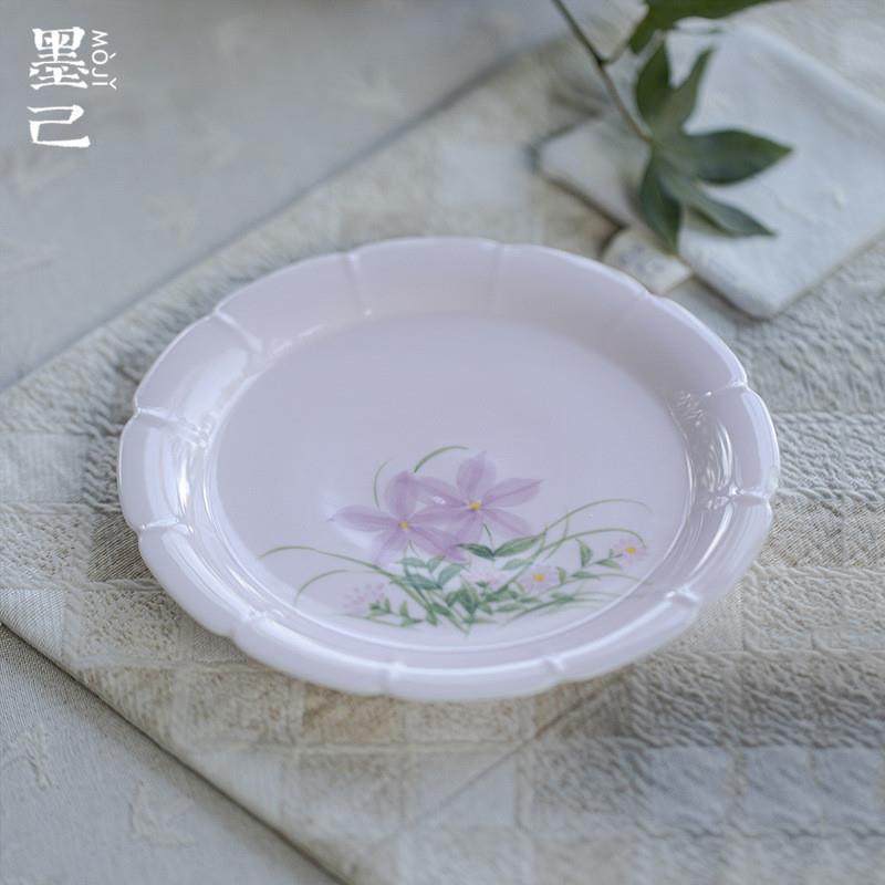 杏粉手绘花口壶承茶道配件釉下彩悠绽粉韵功夫茶具干泡盘茶点,餐饮具,茶托,淘宝优惠券,粉丝福利购,淘宝优惠卷