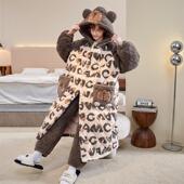 加厚加绒睡衣青少年长款 实体夹棉珊瑚绒男士 睡袍冬季