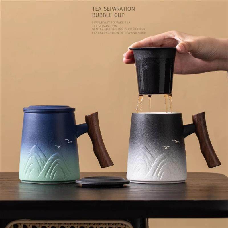 浮雕千里江山茶水分离泡茶杯办公杯带盖过滤水杯个人杯子刻字,餐饮具,茶杯,淘宝优惠券,粉丝福利购,淘宝优惠卷