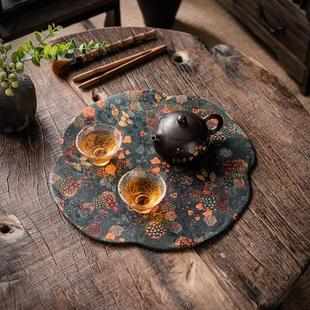 中式茶事禅意织锦花卉海棠干泡垫防水茶垫复古茶铺布艺茶席餐桌垫