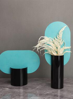 新中式金属蓝色铁艺样板房卧室书房客厅电视柜桌面玄关工艺品摆件