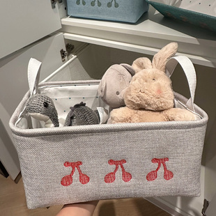 手工缝制布艺刺绣桌面收纳筐零食车载宿舍收纳盒马卡龙折叠储物筐