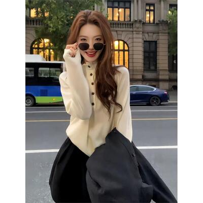 大码女装韩系立领纽扣毛