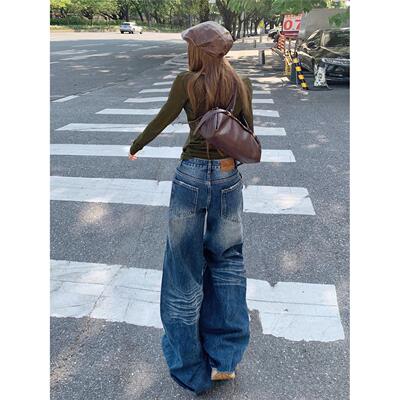 漫雀度覆古蓝水洗阔腿牛