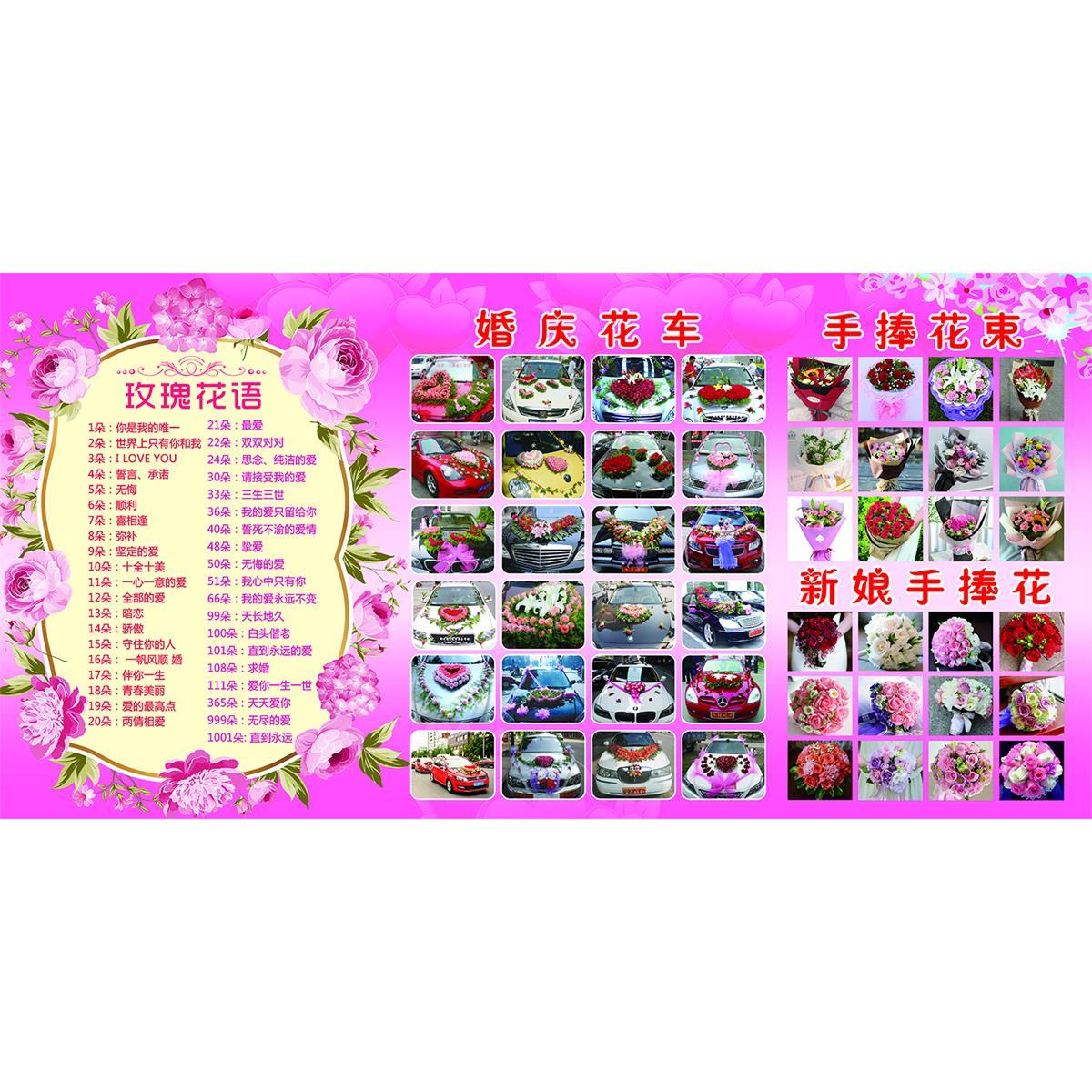 玫瑰花的花语挂图情人节花店花坊海报定制墙贴价目表挂画宣传贴纸