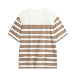 李宁男子夏季款运动潮流系列时尚条纹透气短袖文化衫T恤AHSU299