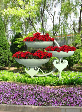 户外大型铁艺花架 白色落地式花盆架 园林公园景观布置可种真花