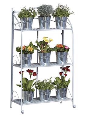 厂家直销铁艺灰色三层可折叠花架 大容量多盆装植物架