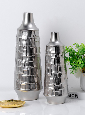 陶瓷花瓶欧式创意简约肌理花瓶  白色哑光花瓶  样板间摆件工艺品