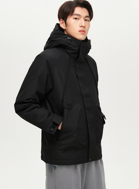 90鸭绒男士三防白色户外连帽羽绒服2025冬季新款加厚保暖防水外套