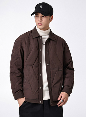 新国标90白鸭绒轻薄羽绒服男宽松大码冬季新款加厚保暖衬衫领外套