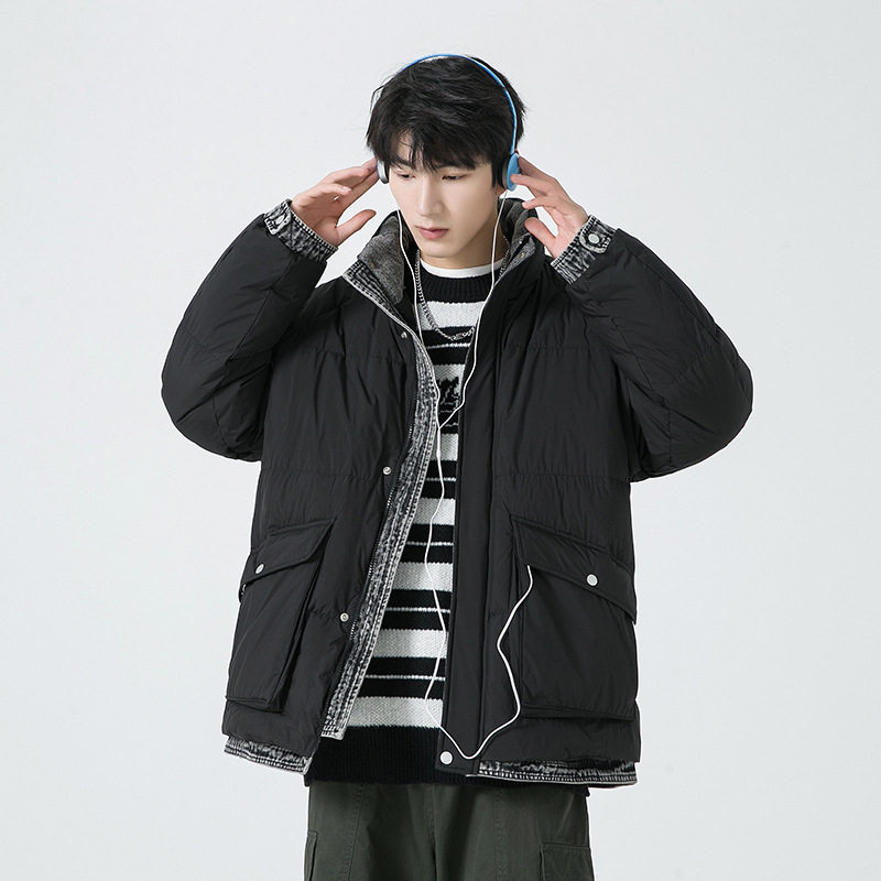 时尚牛仔拼接设计羽绒服男士冬潮