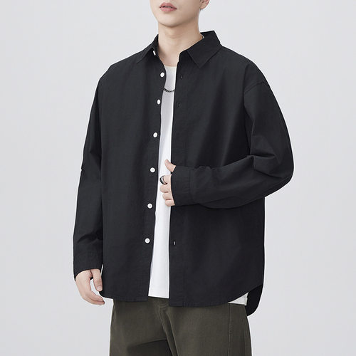 基础款简约风长袖衬衫男#日系高