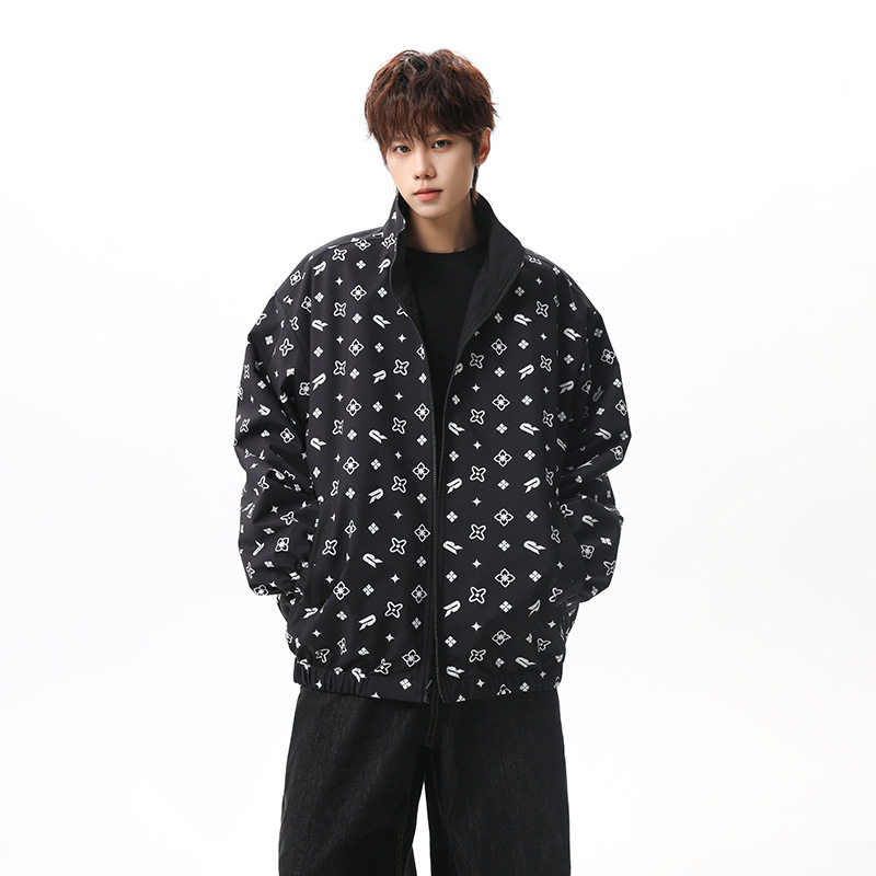 男装潮牌双面穿运动夹克男女春高街复古宽松廓形立领外套,男装,夹克,淘宝优惠券,粉丝福利购,淘宝优惠卷